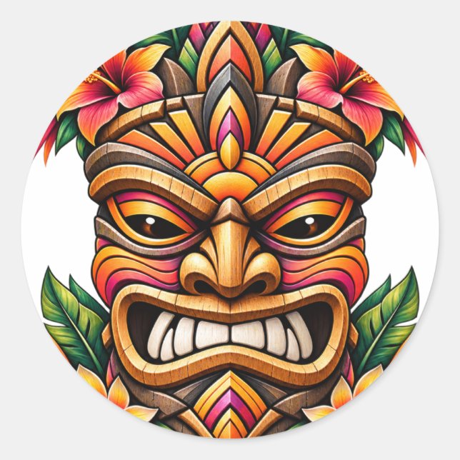 Hibiscus Sunset Tiki Sticker (Front)