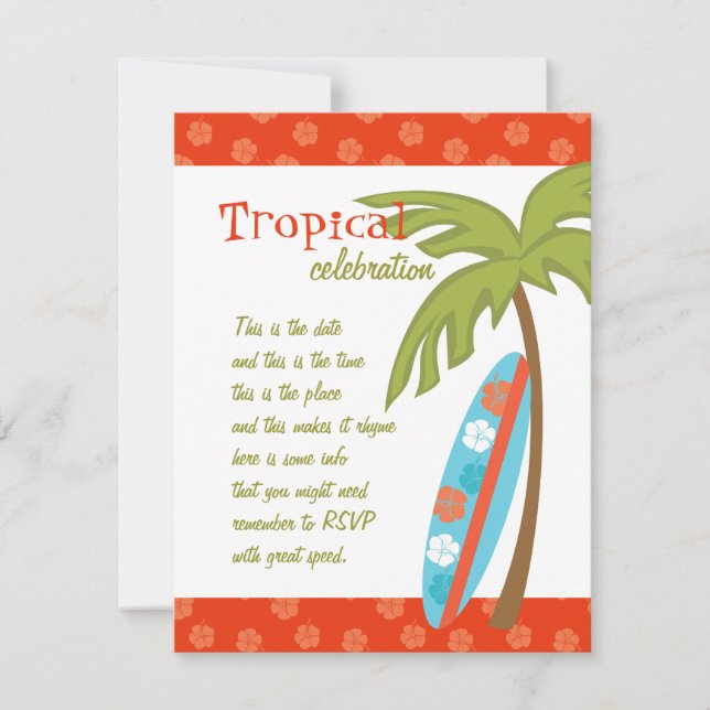 Hibiscus Surfboard Invitation (Front)