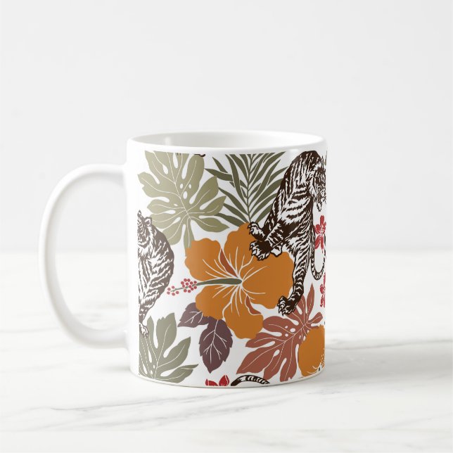 Hibiscus Tiger, Exotic Pattern. Coffee Mug (Left)
