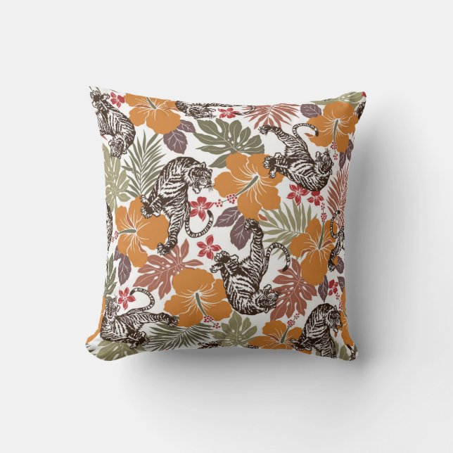 Hibiscus Tiger, Exotic Pattern. Cushion (Front)