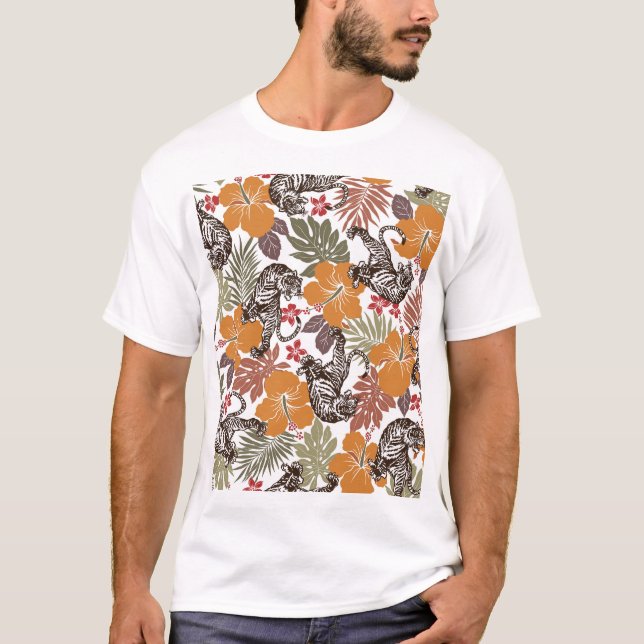 Hibiscus Tiger, Exotic Pattern. T-Shirt (Front)