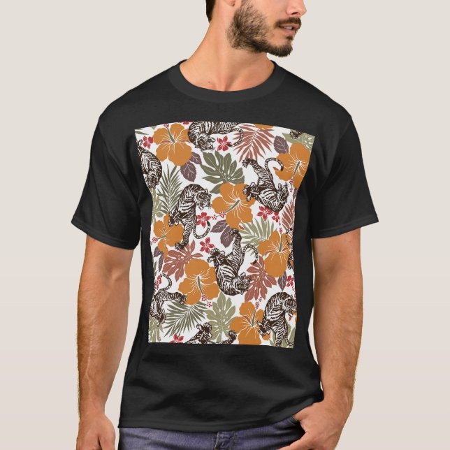 Hibiscus Tiger, Exotic Pattern. T-Shirt (Front)