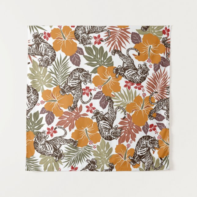 Hibiscus tiger pattern tapestry (Front)