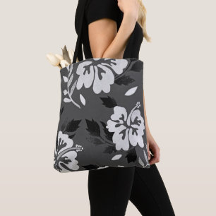 Hibiscus toe bag black and white flowers island 