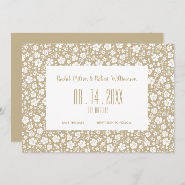 Hibiscus Tropical Beige Wedding Save The Date (Front/Back)