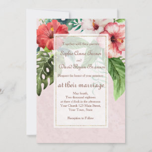 Hibiscus Tropical Bouquet Beach Wedding Invitation