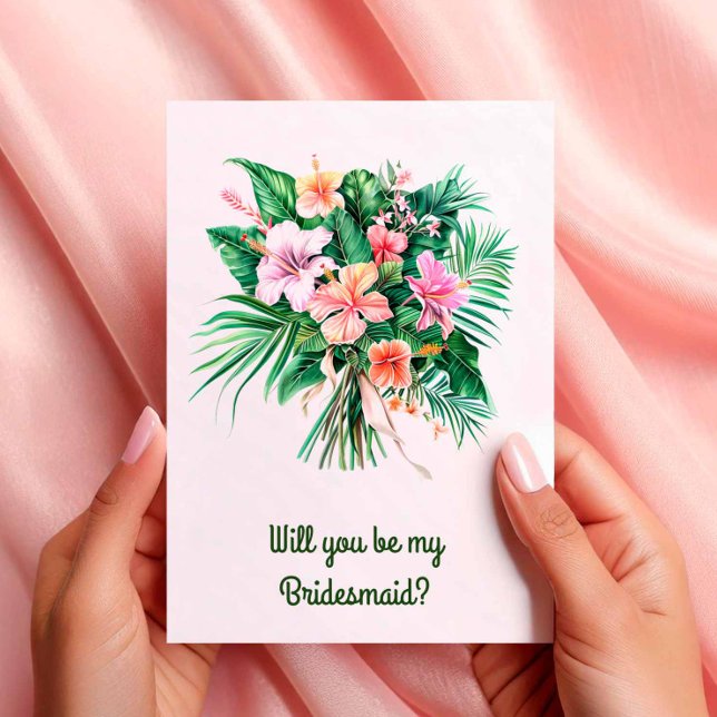 Hibiscus Tropical Bouquet Wedding Party Proposal Invitation (Hibiscus Bouquet Wedding Party Proposal Card)