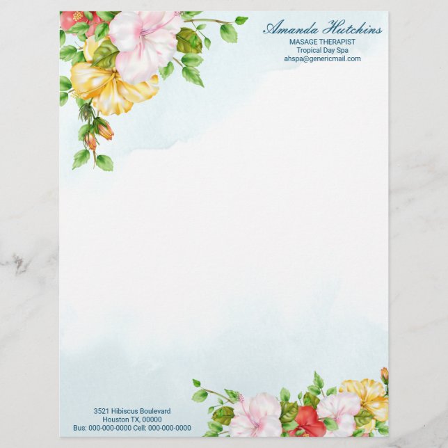 Hibiscus Tropical Floral Custom Letterhead (Front)