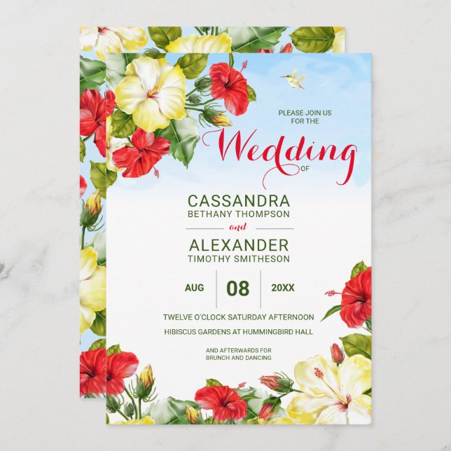 Hibiscus Tropical Floral Invitation (Front/Back)