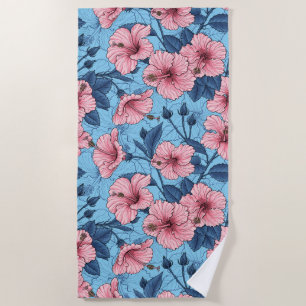 Hibiscus Tropical Floral Pattern Beach Towel