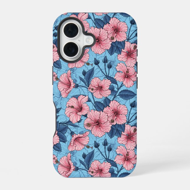 Hibiscus Tropical Floral Pattern iPhone 16 Case (Back)