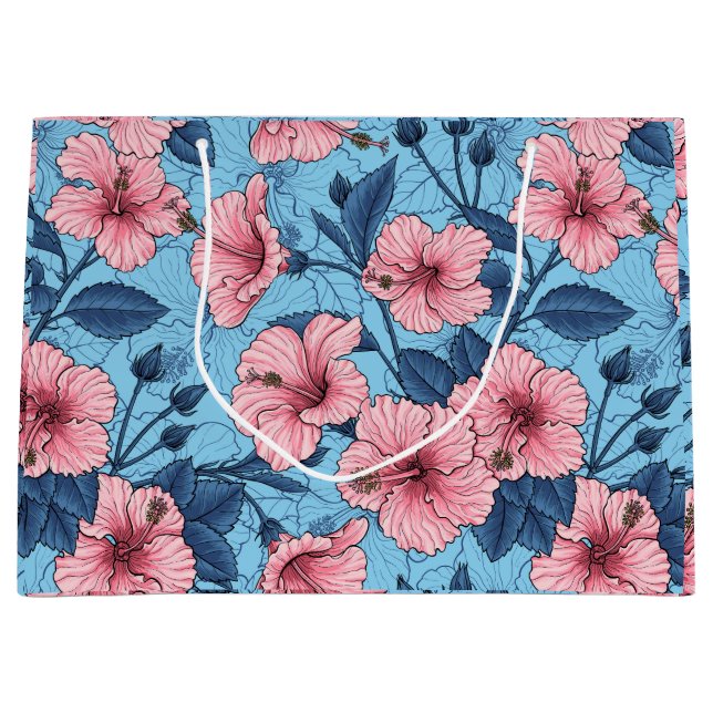 Hibiscus Tropical Floral Pattern Large Gift Bag (Front)