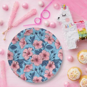 Hibiscus Tropical Floral Pattern Paper Plate