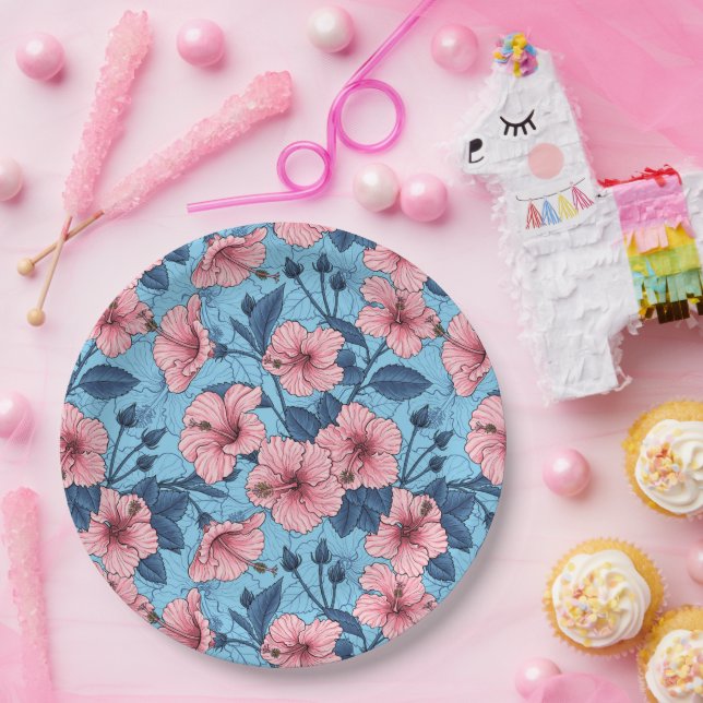 Hibiscus Tropical Floral Pattern Paper Plate (Party)