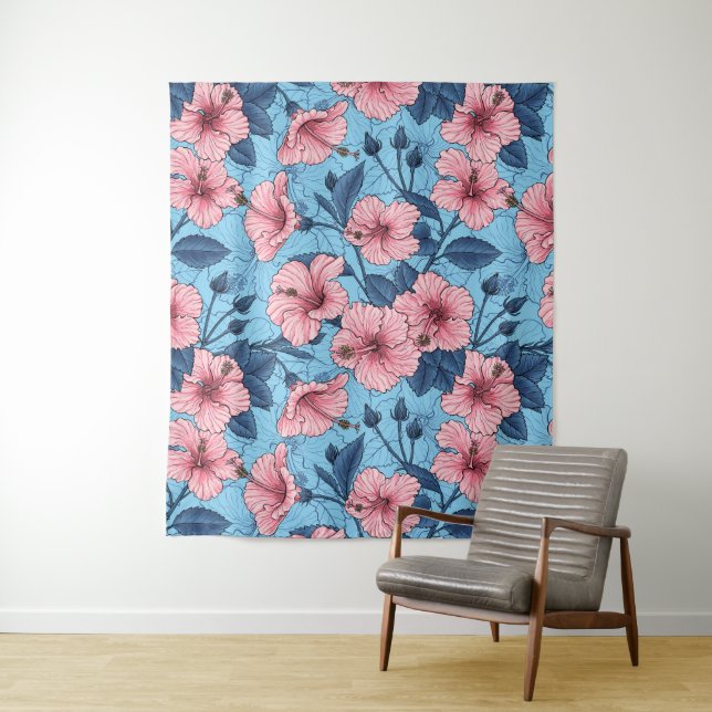 Hibiscus Tropical Floral Pattern Tapestry (In Situ)