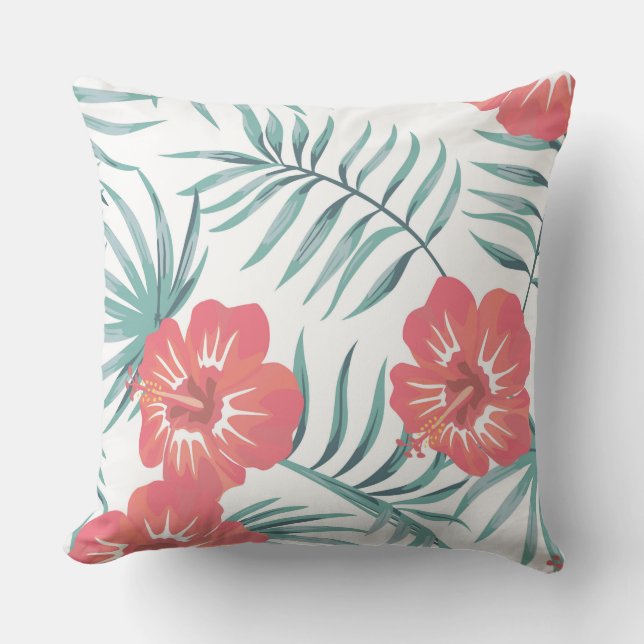 Hibiscus Tropical Floral Throw Pillow (Front)