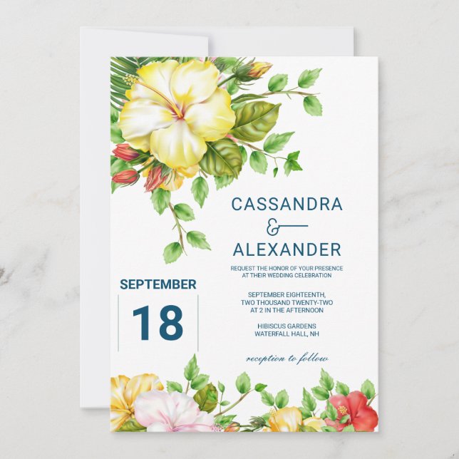 Hibiscus Tropical Floral Wedding Invitation (Front)