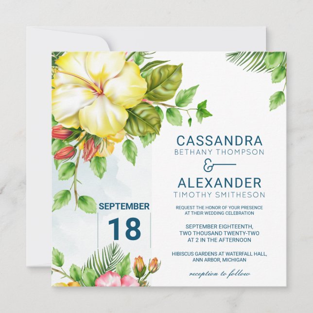 Hibiscus Tropical Floral Wedding Invitation (Front)