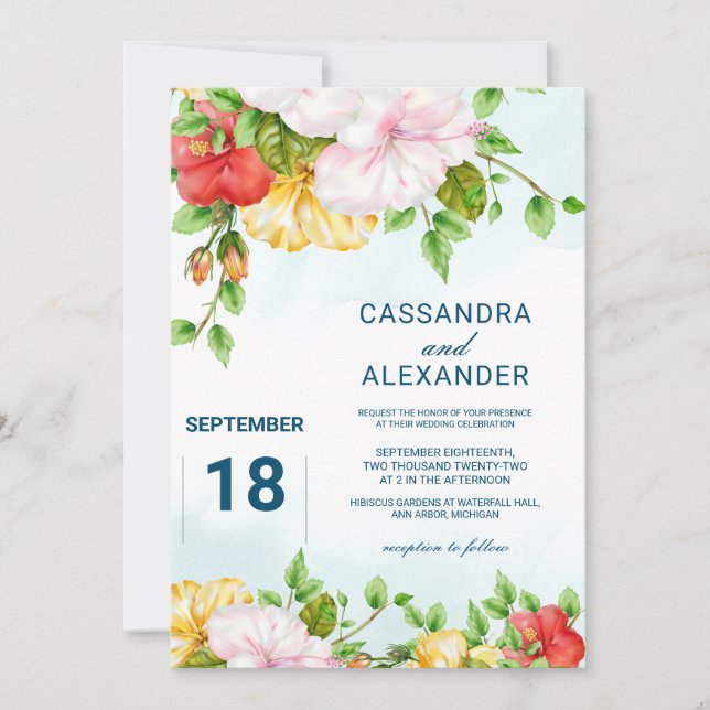 Hibiscus Tropical Floral Wedding Invitation (Front)