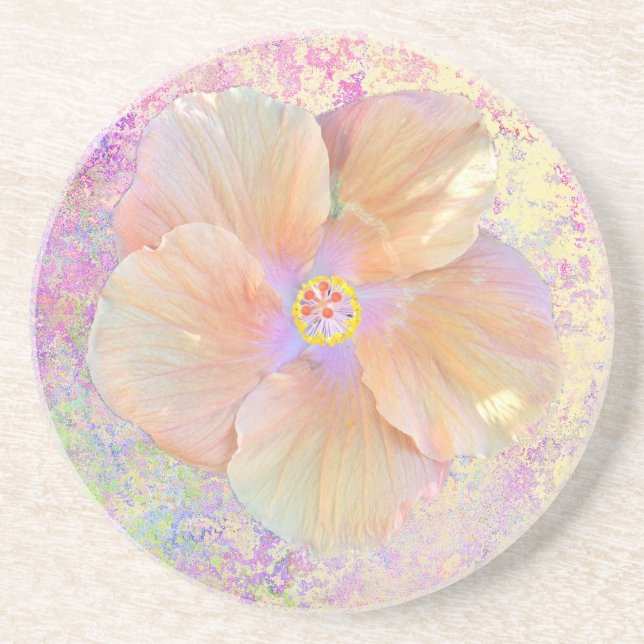 Hibiscus tropical flower iridescent look pink gold coaster (Front)
