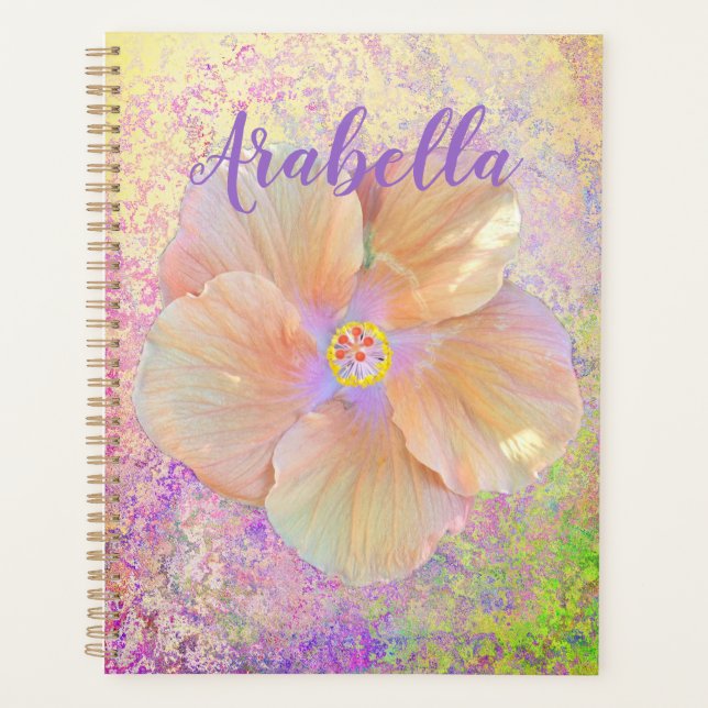 Hibiscus tropical flower iridescent pink gold cute planner (Front)