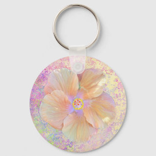 Hibiscus tropical flower pink and gold cute summer key ring