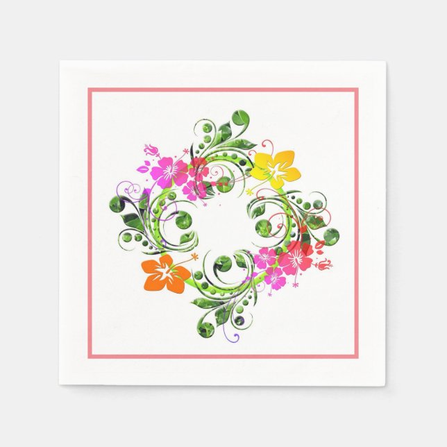 Hibiscus tropical flower wreath colourful summer  napkin (Front)