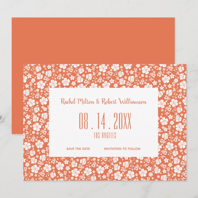 Hibiscus Tropical Peach Wedding Save The Date (Front/Back)