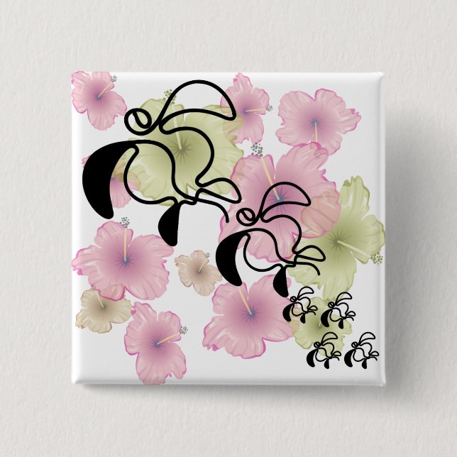 Hibiscus-Turtle-Family 15 Cm Square Badge (Front)
