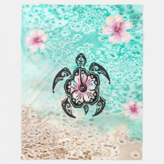 Hibiscus Turtle Fleece Blanket