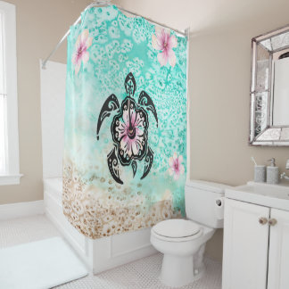 Hibiscus Turtle Shower Curtain