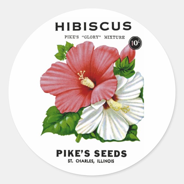 Hibiscus Vintage Seed Packet Classic Round Sticker (Front)