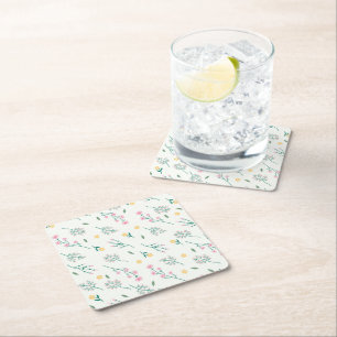 Hibiscus Watercolor Botanical Blooming Seamless Square Paper Coaster