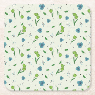 Hibiscus Watercolor Botanical Blooming Seamless Square Paper Coaster