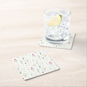 Hibiscus Watercolor Botanical Blooming Seamless Square Paper Coaster