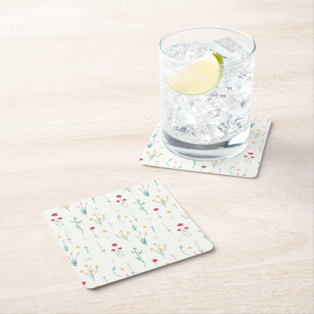 Hibiscus Watercolor Botanical Blooming Seamless Square Paper Coaster (Insitu)