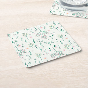 Hibiscus Watercolor Botanical Blooming Seamless Square Paper Coaster
