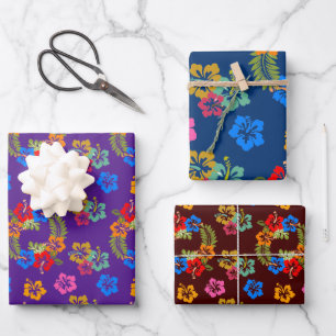 Hibiscus Wrapping Paper Flat Sheet Set of 3