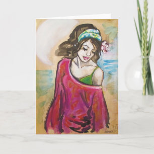 "Hickam Beach Girl" Art Print Greeting Card
