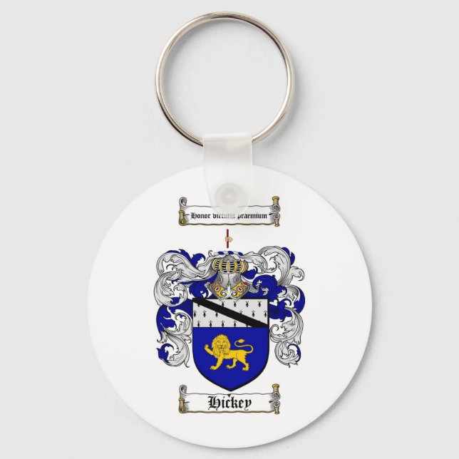 HICKEY FAMILY CREST -  HICKEY COAT OF ARMS KEY RING (Front)