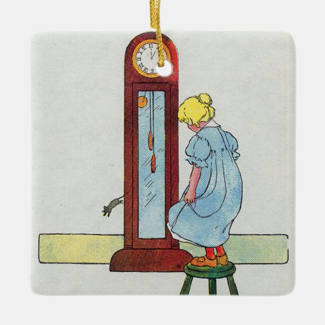 Hickory, Dickory, Dock Mother Goose Nursery Rhyme Ceramic Ornament (Front)
