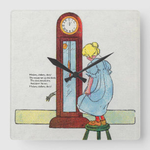 Hickory, Dickory, Dock Mother Goose Nursery Rhyme Square Wall Clock
