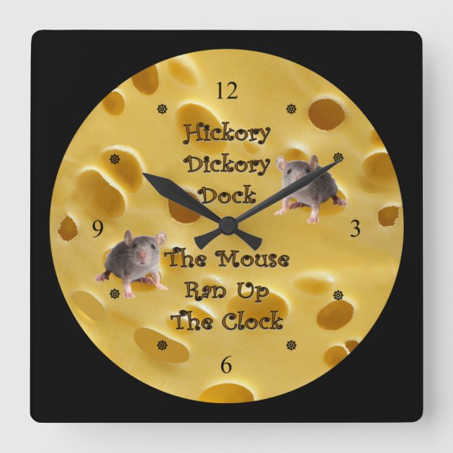 Hickory Dickory Dock ~ Swiss Cheese Square Wall Clock (Front)