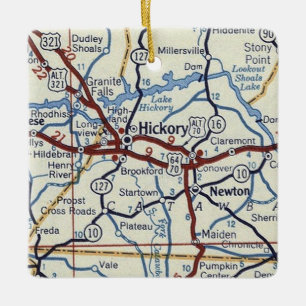 Hickory NC Vintage Map Ceramic Ornament