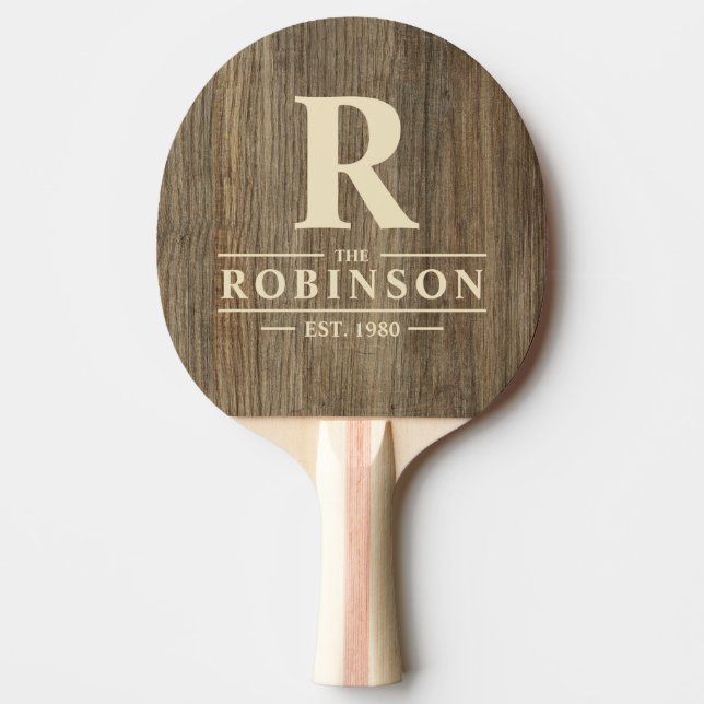 Hickory Wood Family Name & Initial Ping Pong Paddle (Front)
