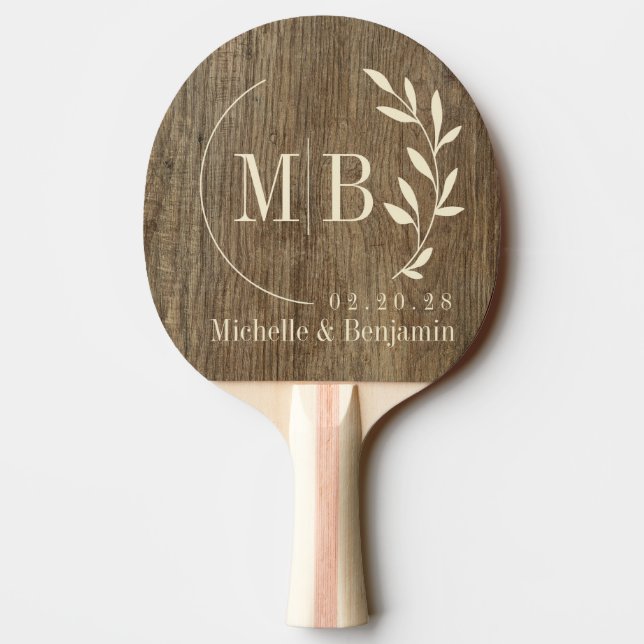 Hickory Wood Leaf Wedding Monogram Ping Pong Paddle (Back)