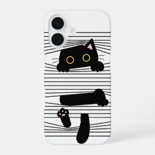 Hidden Black Cat Cute Funny Minimalist Animal Love iPhone 16 Case