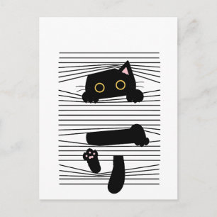 Hidden Black Cat Cute Funny Minimalist Animal Love Postcard