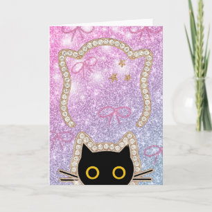 Hidden Black Cat Peeking Cute Kawaii Kitty Lovers Card