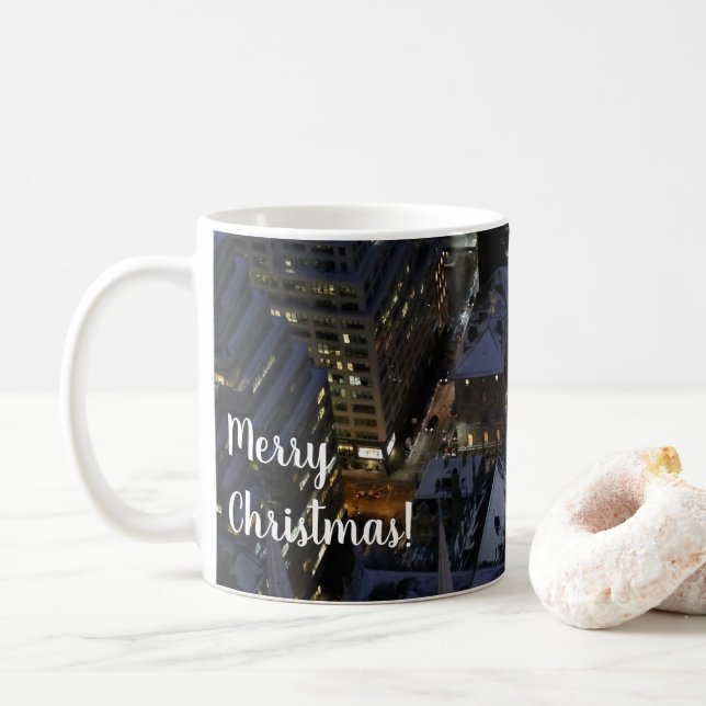 Hidden Christmas Tree in Manhattan at Night Coffee Mug (With Donut)